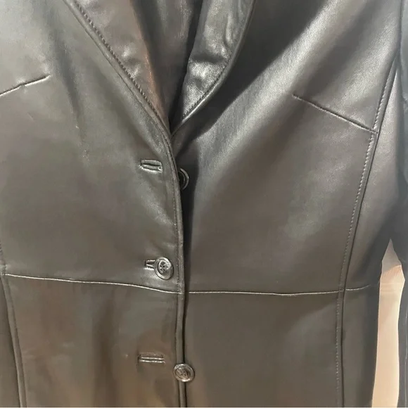 R&O Reilly Olmes Womens Black Genuine Leather Coat Mid Length Size M - Picture 5 of 12